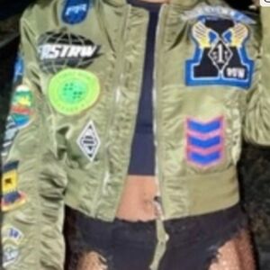 & Other Stories Green Bomber Jacket with Patches